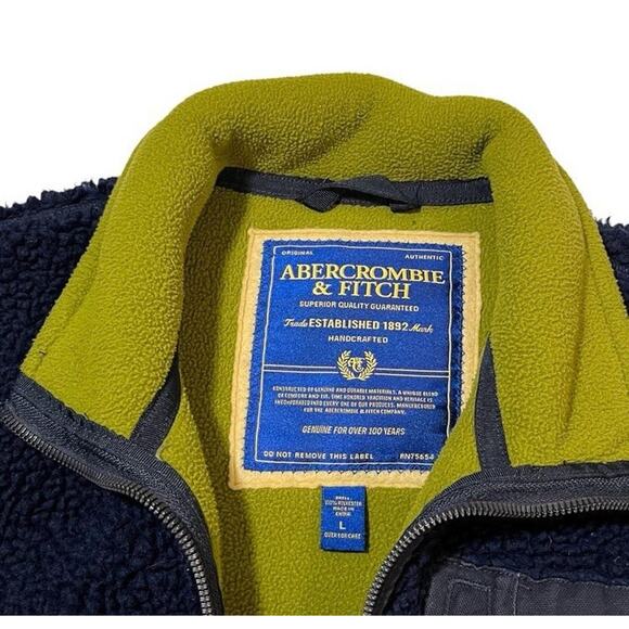 Vintage Abercrombie & Fitch Men's L Heavyweight Deep Pile Fleece Jacket Blue Y2K - Picture 3 of 4